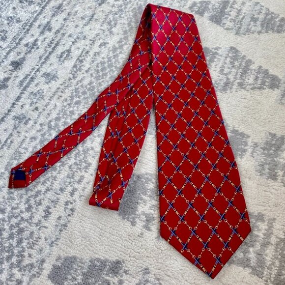 Giorgio Armani 100% Silk Vintage Red and Gold Horsebit Tie - Picture 2 of 5
